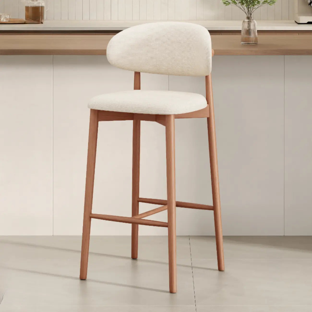 Mid Century Modern Upholstered Bar Stool with Back