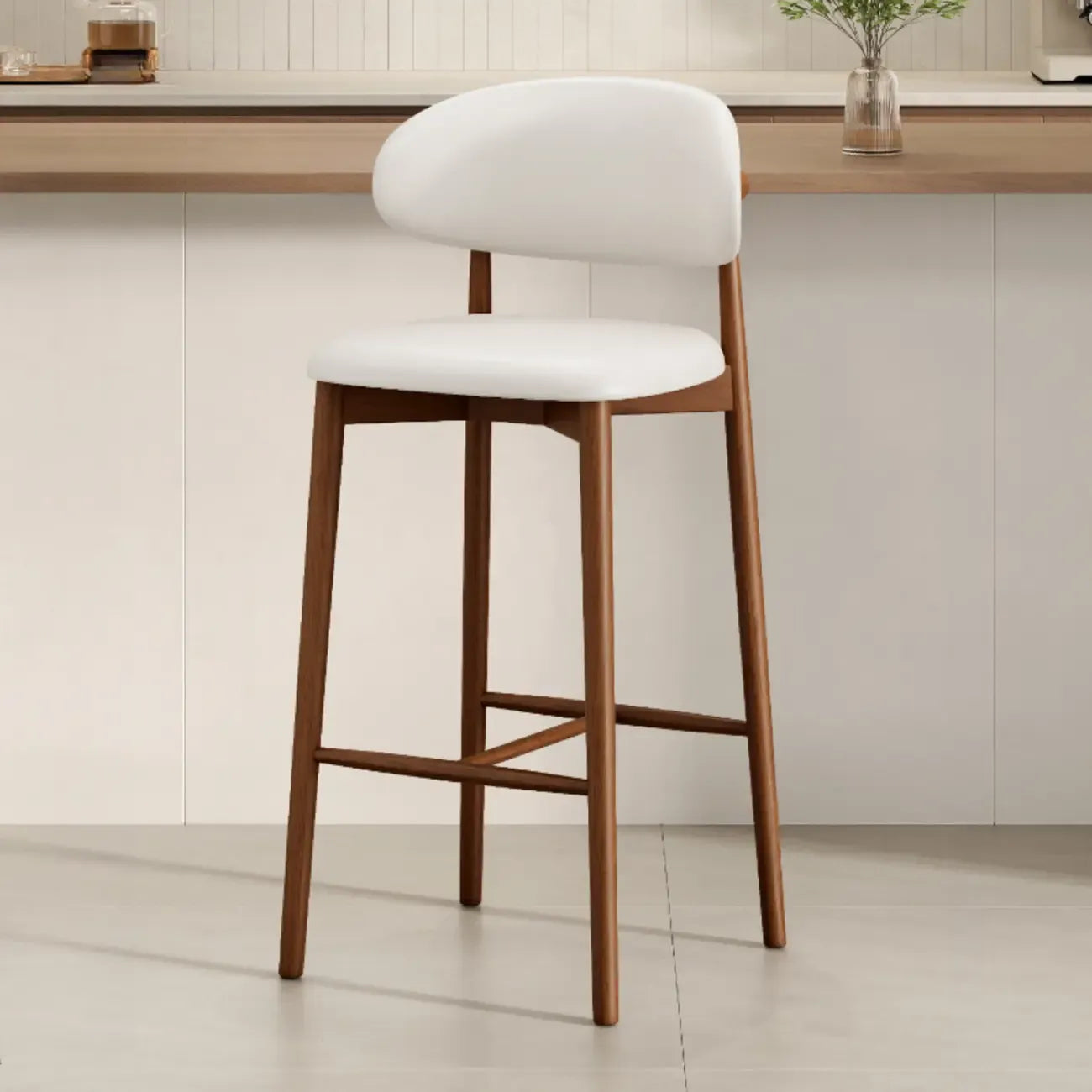 Mid Century Modern Upholstered Bar Stool with Back