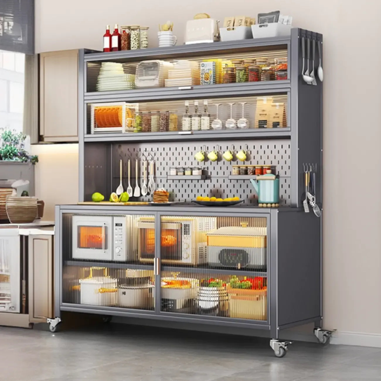 Modern Metal Adjustable Shelving Narrow Sideboard