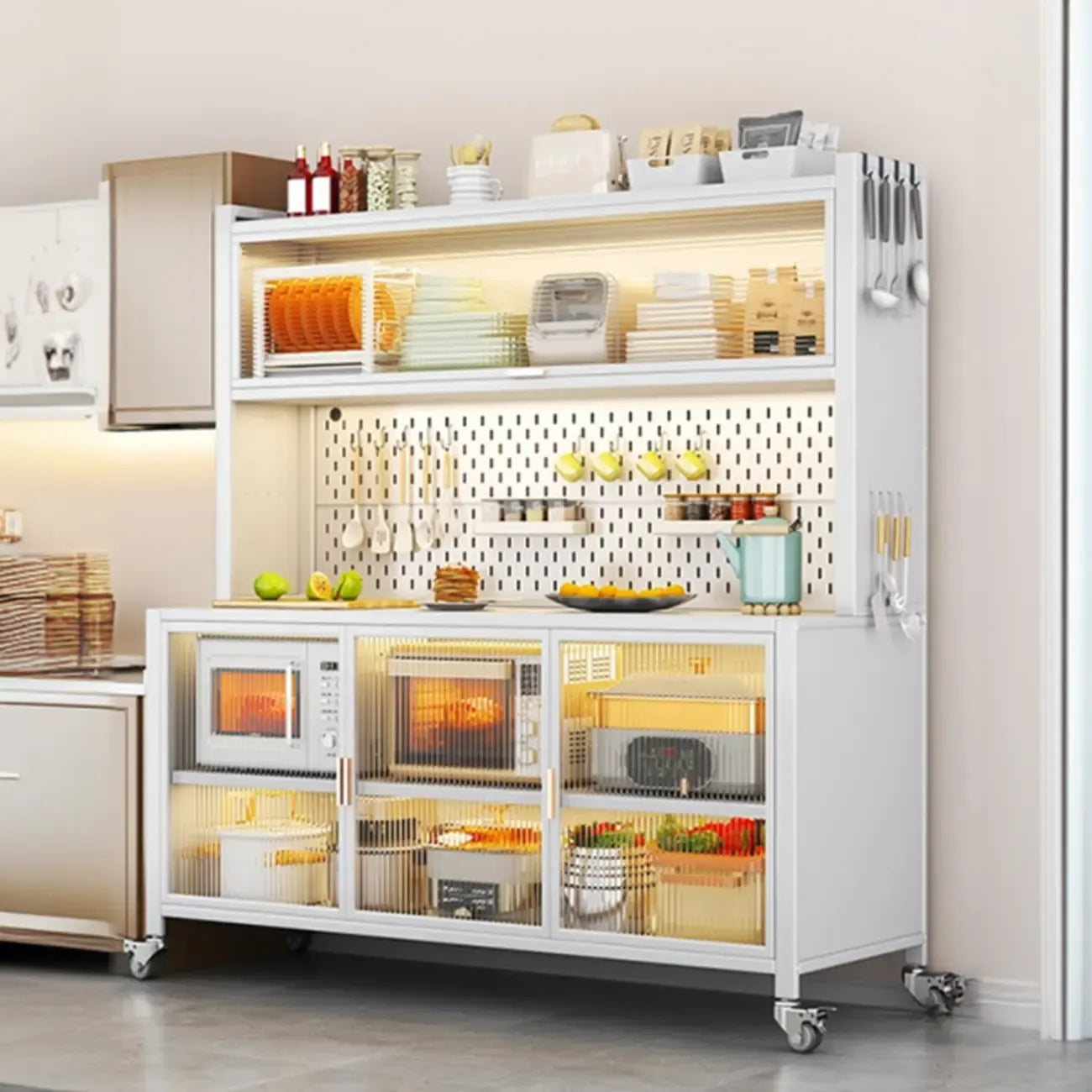 Modern Metal Adjustable Shelving Narrow Sideboard