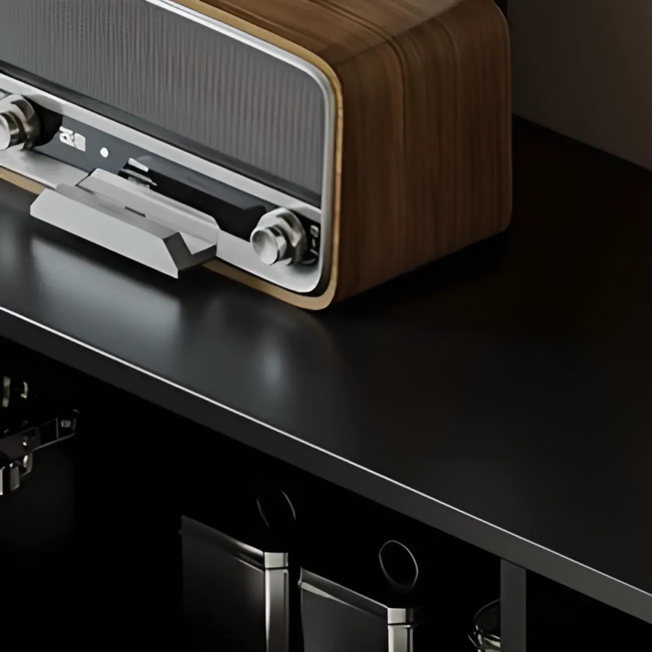 Modern Ink Wood Slab Buffet with Adjustable Shelving