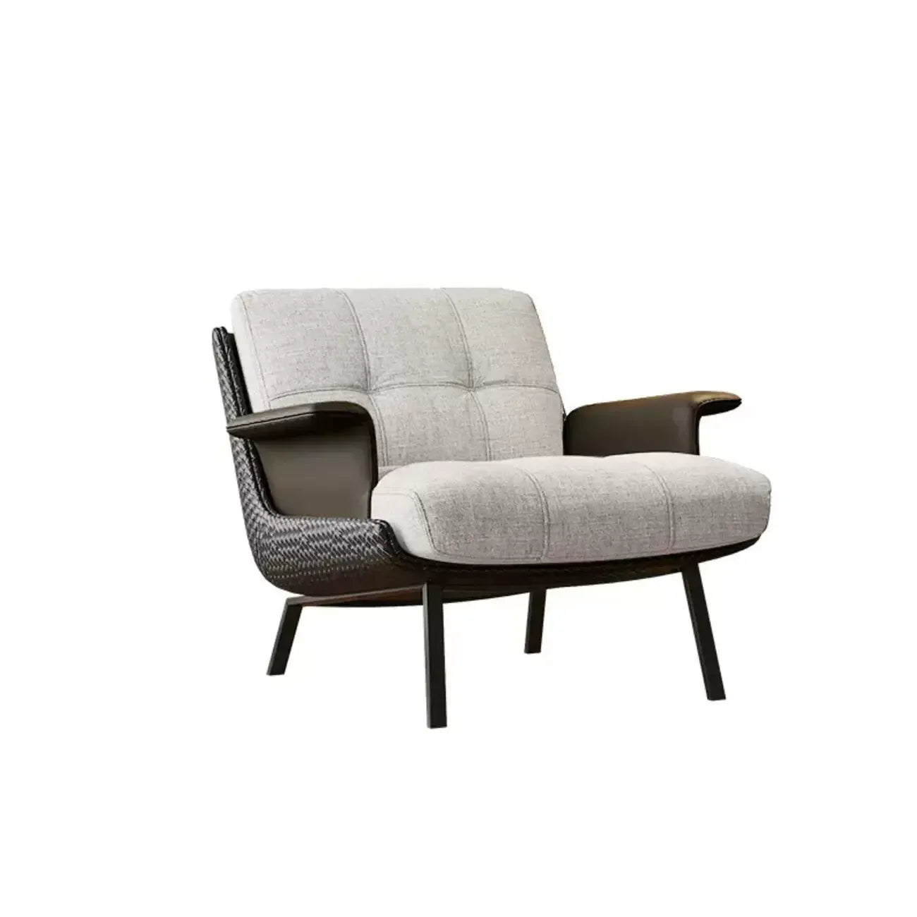 Modern Wingback Armrest Accent Chair Cotton Linen Fabric
