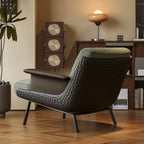 Modern Wingback Armrest Accent Chair Cotton Linen Fabric