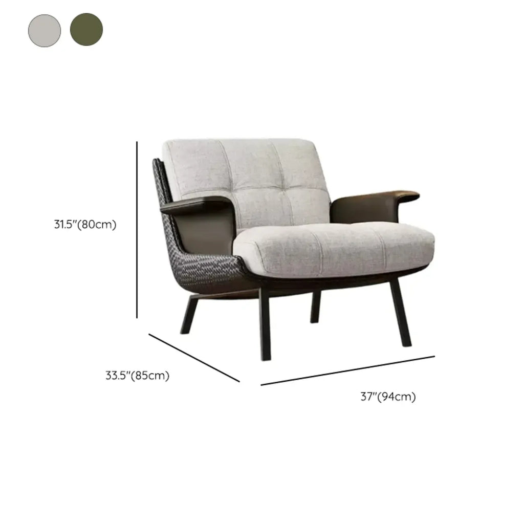 Modern Wingback Armrest Accent Chair Cotton Linen Fabric
