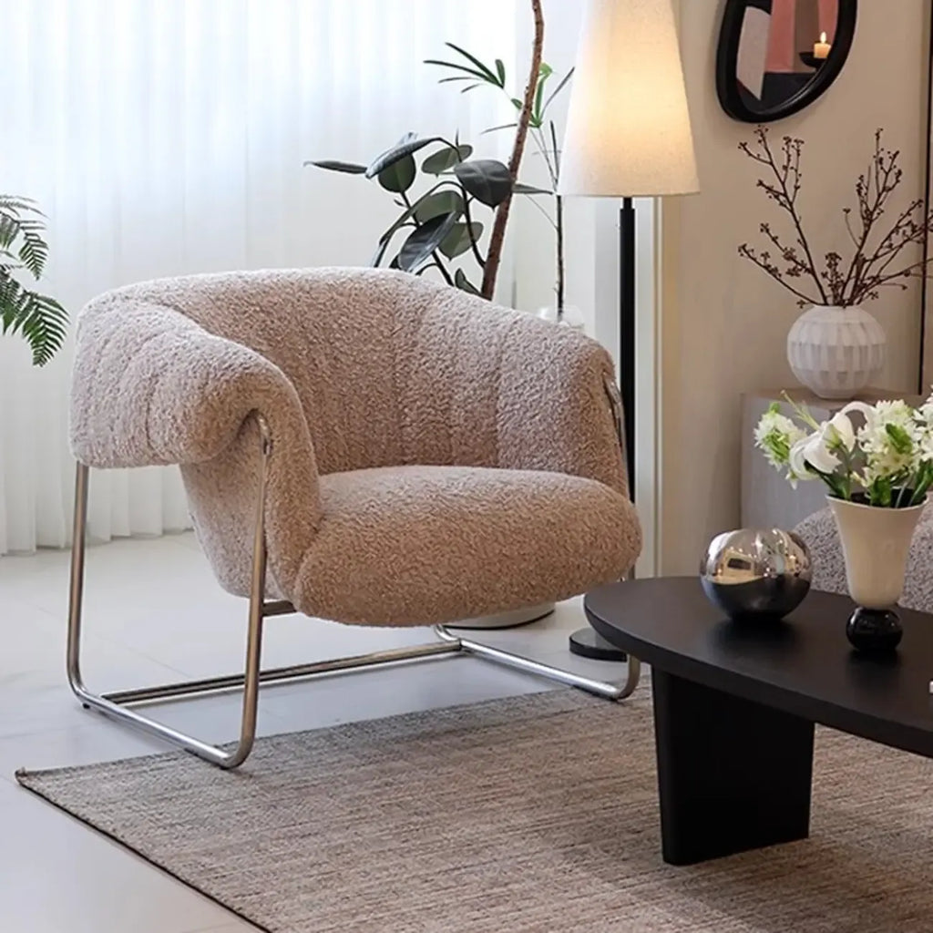 Simple Modern Sherpa Accent Chair with Arms