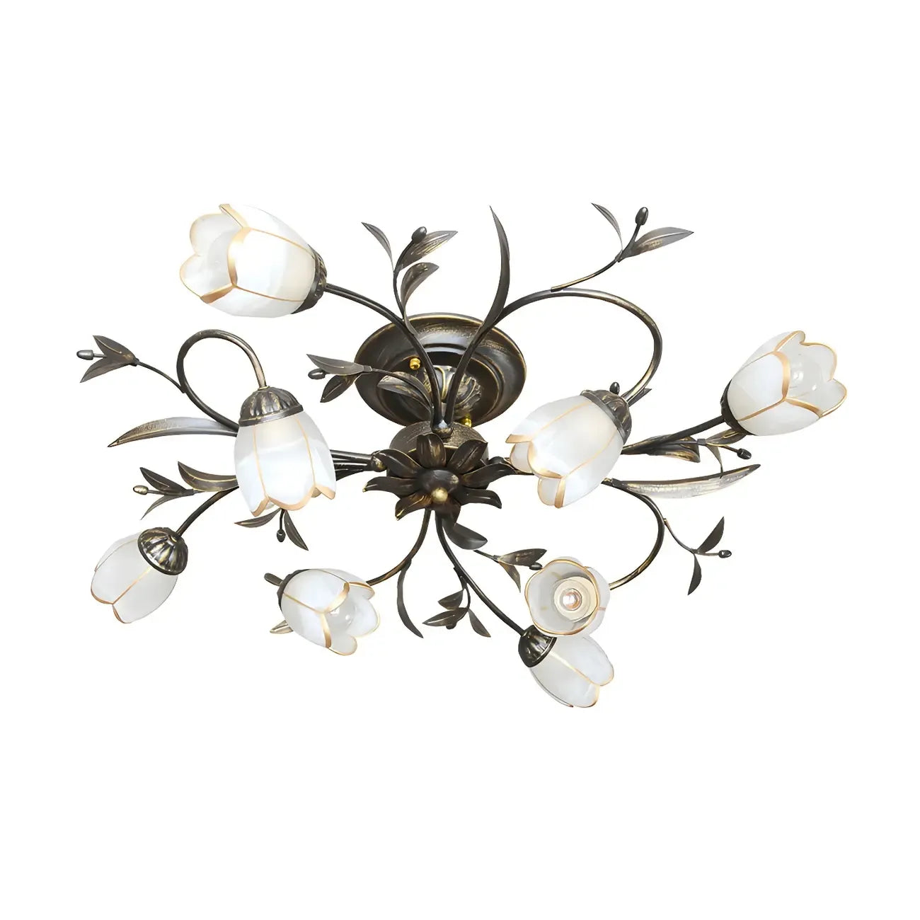 Antique Brass Vintage Floral Semi Flush Ceiling Light