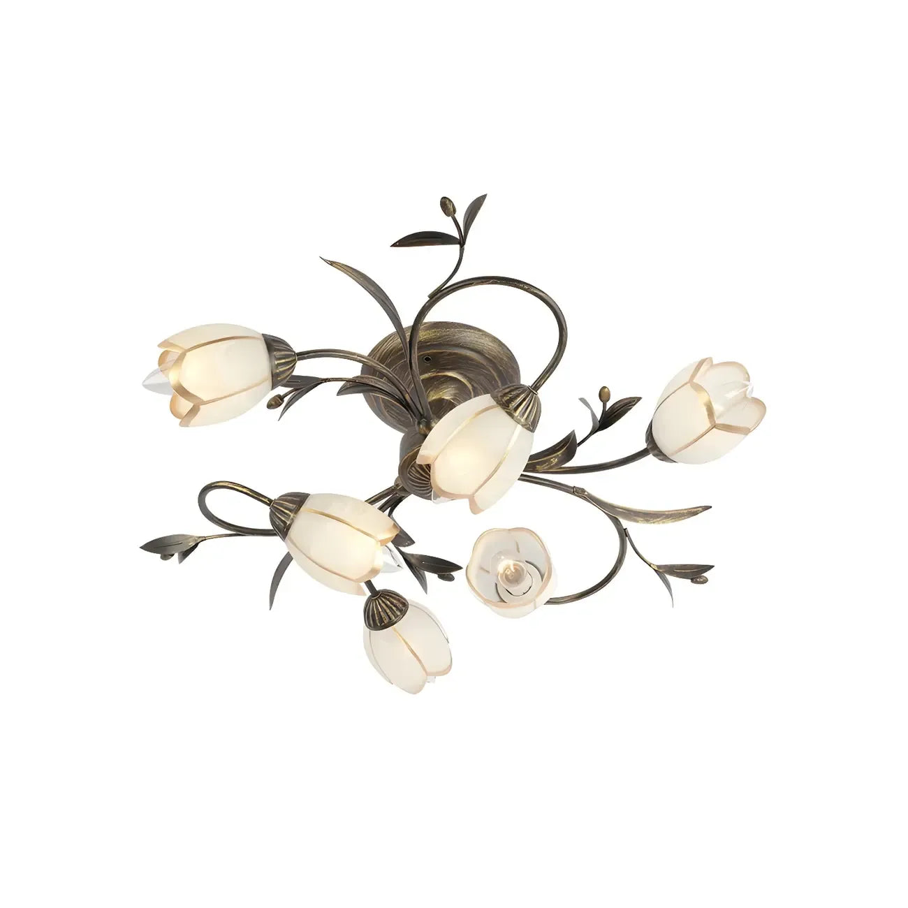 Antique Brass Vintage Floral Semi Flush Ceiling Light