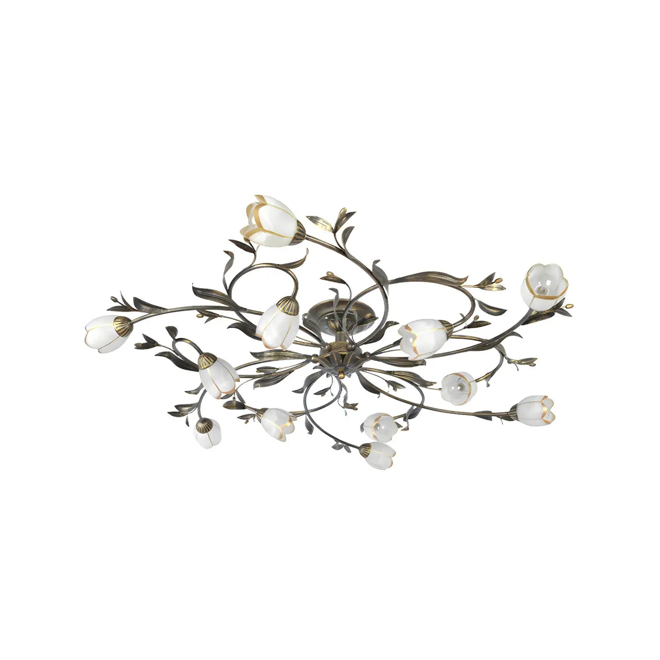 Antique Brass Vintage Floral Semi Flush Ceiling Light