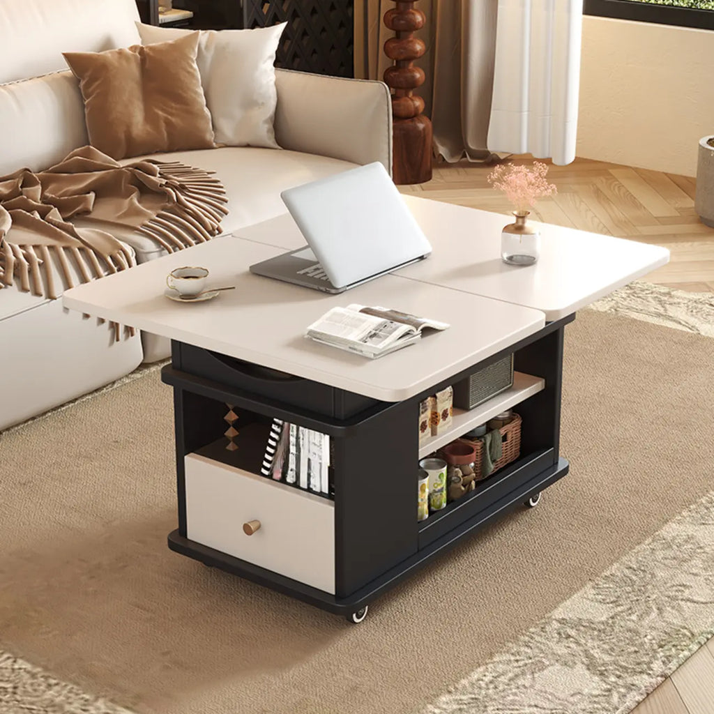 Rectangle Foldable Lift Top Wood Metal Side Table with Wheels
