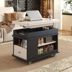Rectangle Foldable Lift Top Wood Metal Side Table with Wheels