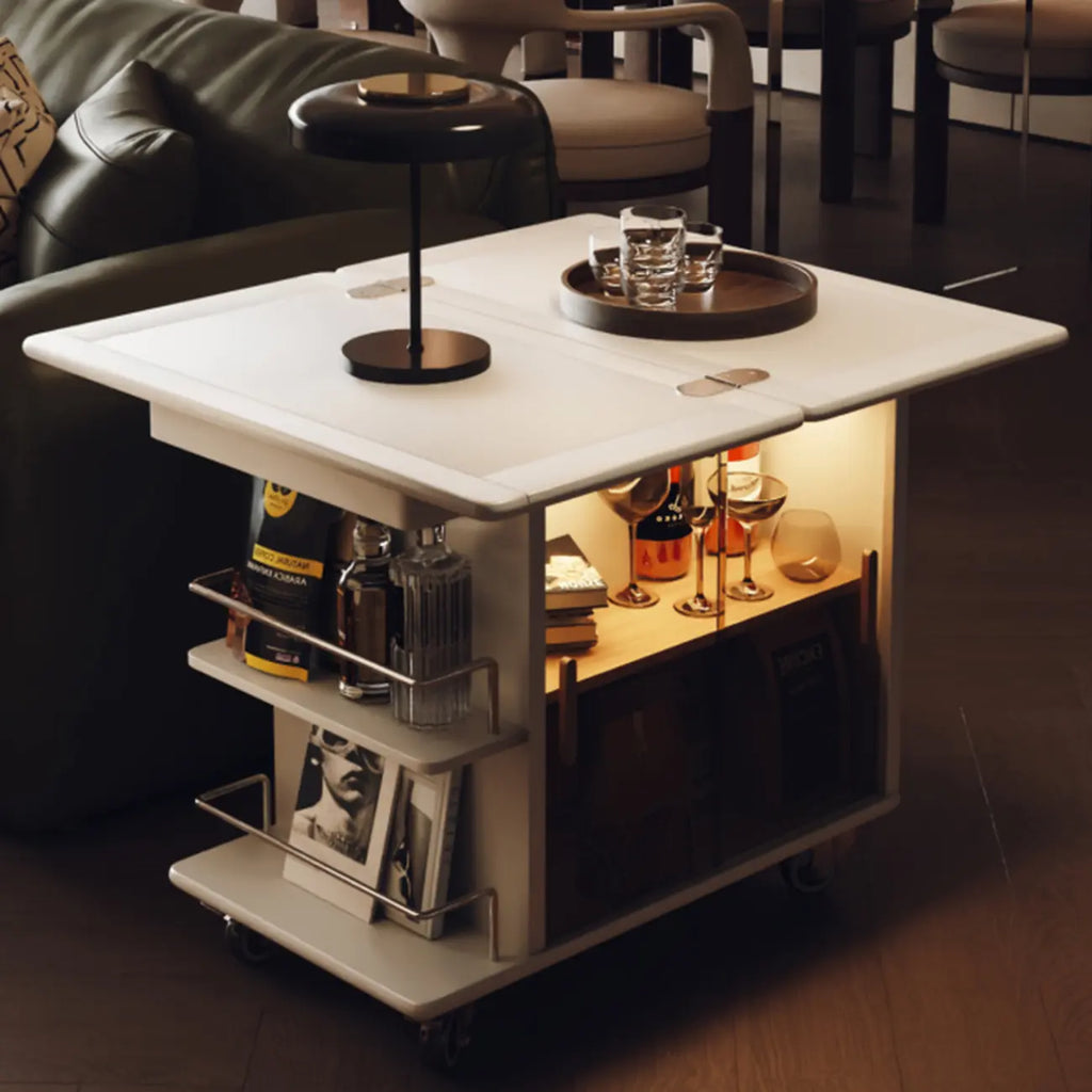 Elegant White Multi-function Wooden Wheel Side Table