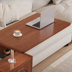 Adjustable Swivel Top Walnut Wood Wheel Side Table