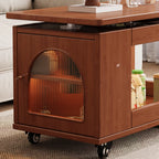 Adjustable Swivel Top Walnut Wood Wheel Side Table