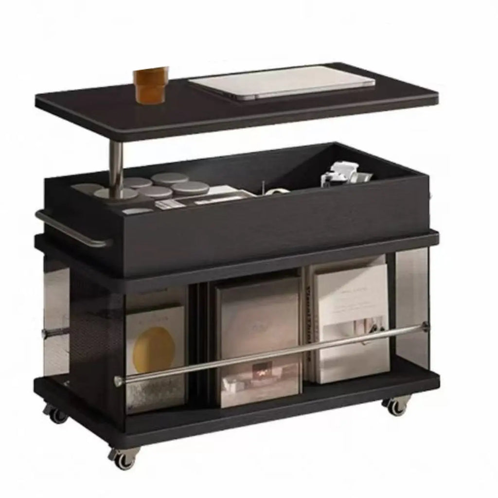 Black Lift Top Storage Rolling Coffee Table For Living Room