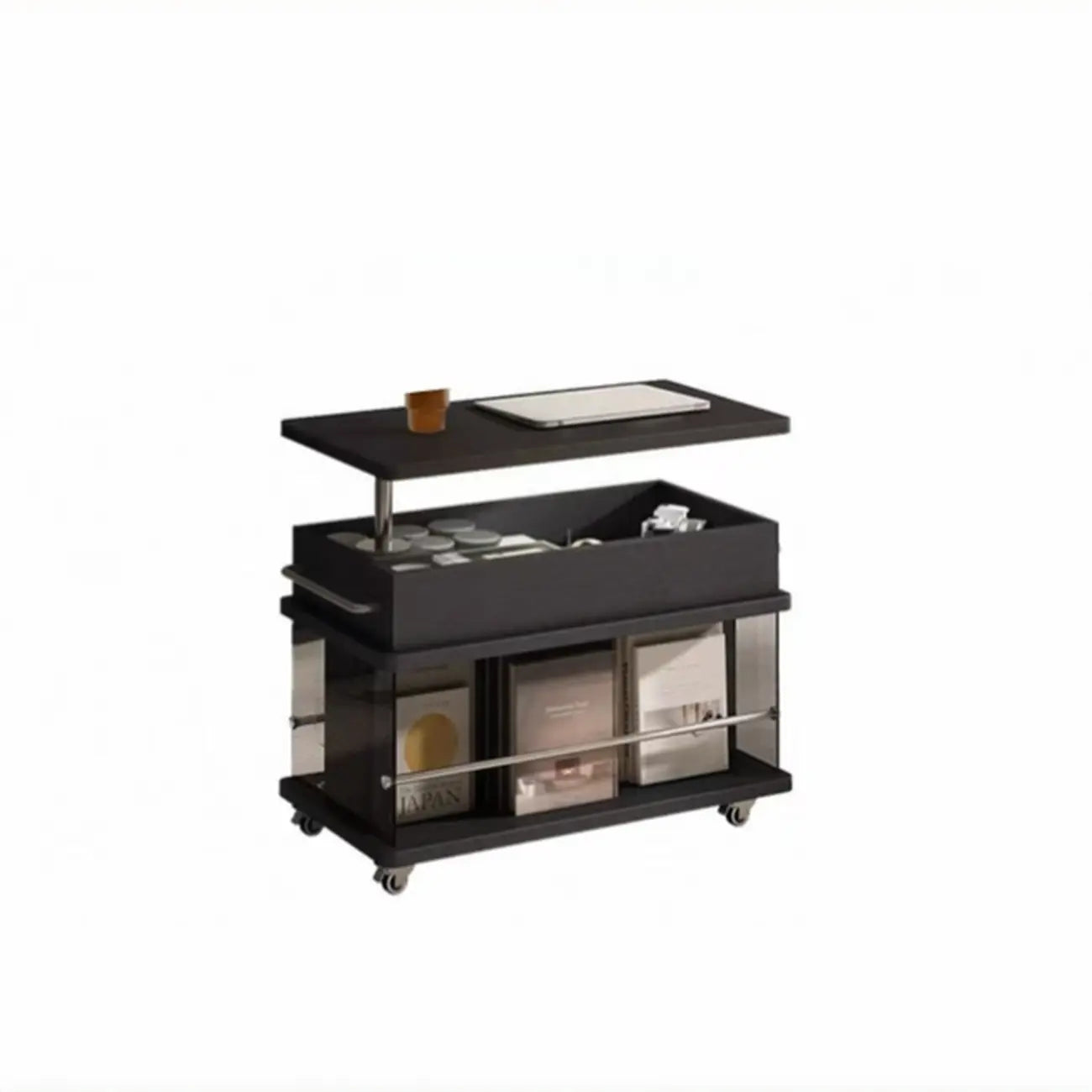 Black Lift Top Storage Rolling Coffee Table For Living Room