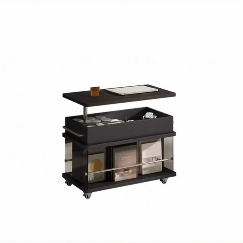 Black Lift Top Storage Rolling Coffee Table For Living Room