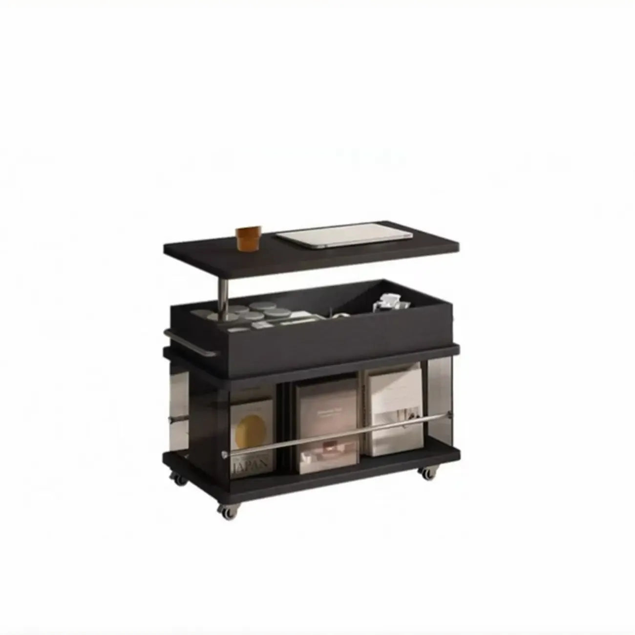 Black Lift Top Storage Rolling Coffee Table For Living Room