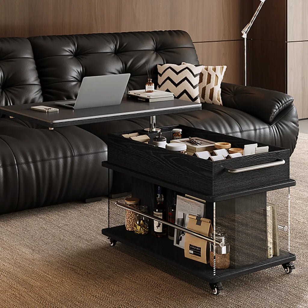 Black Lift Top Storage Rolling Coffee Table For Living Room