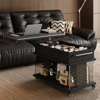 Black Lift Top Storage Rolling Coffee Table For Living Room