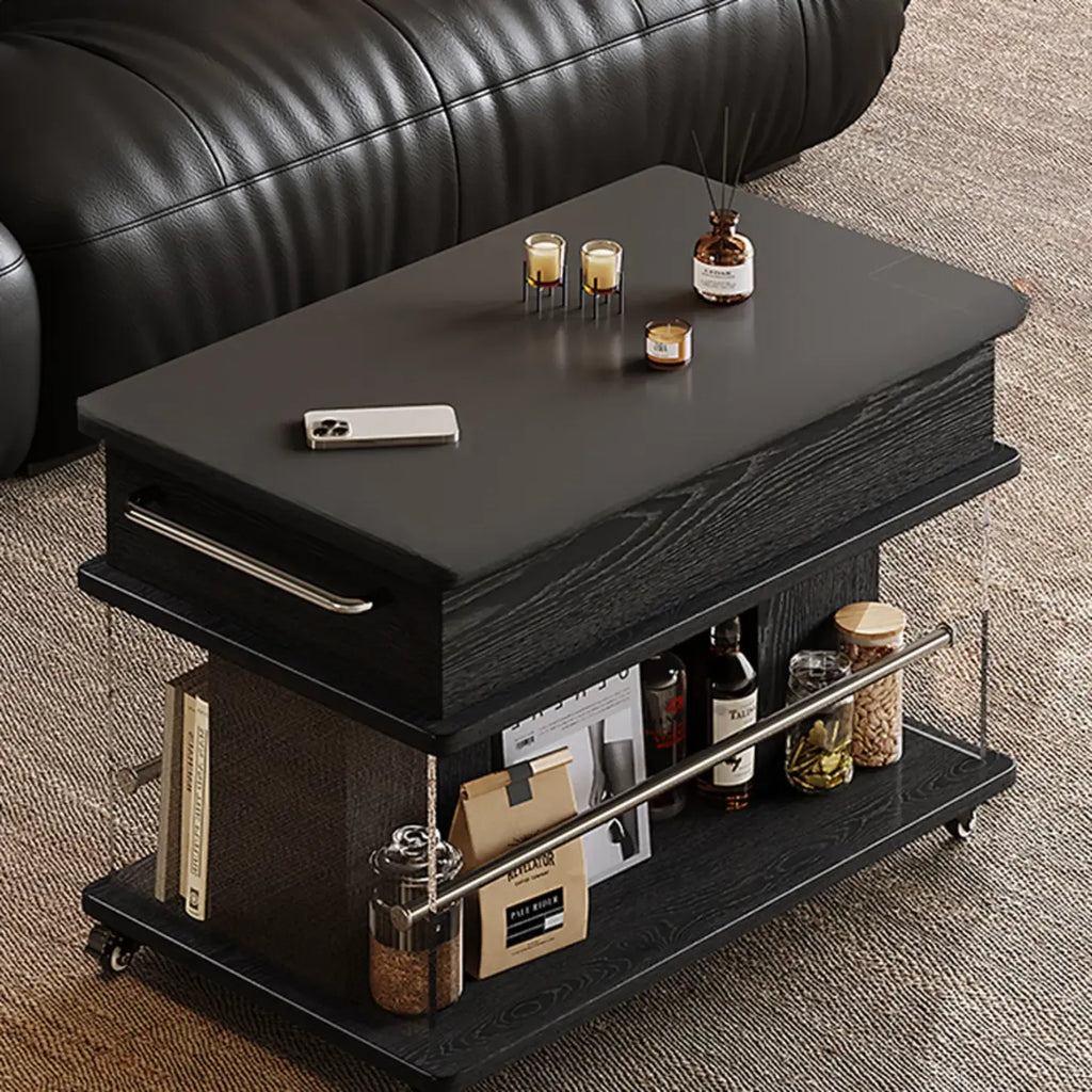 Black Lift Top Storage Rolling Coffee Table For Living Room
