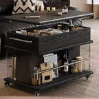 Black Lift Top Storage Rolling Coffee Table For Living Room