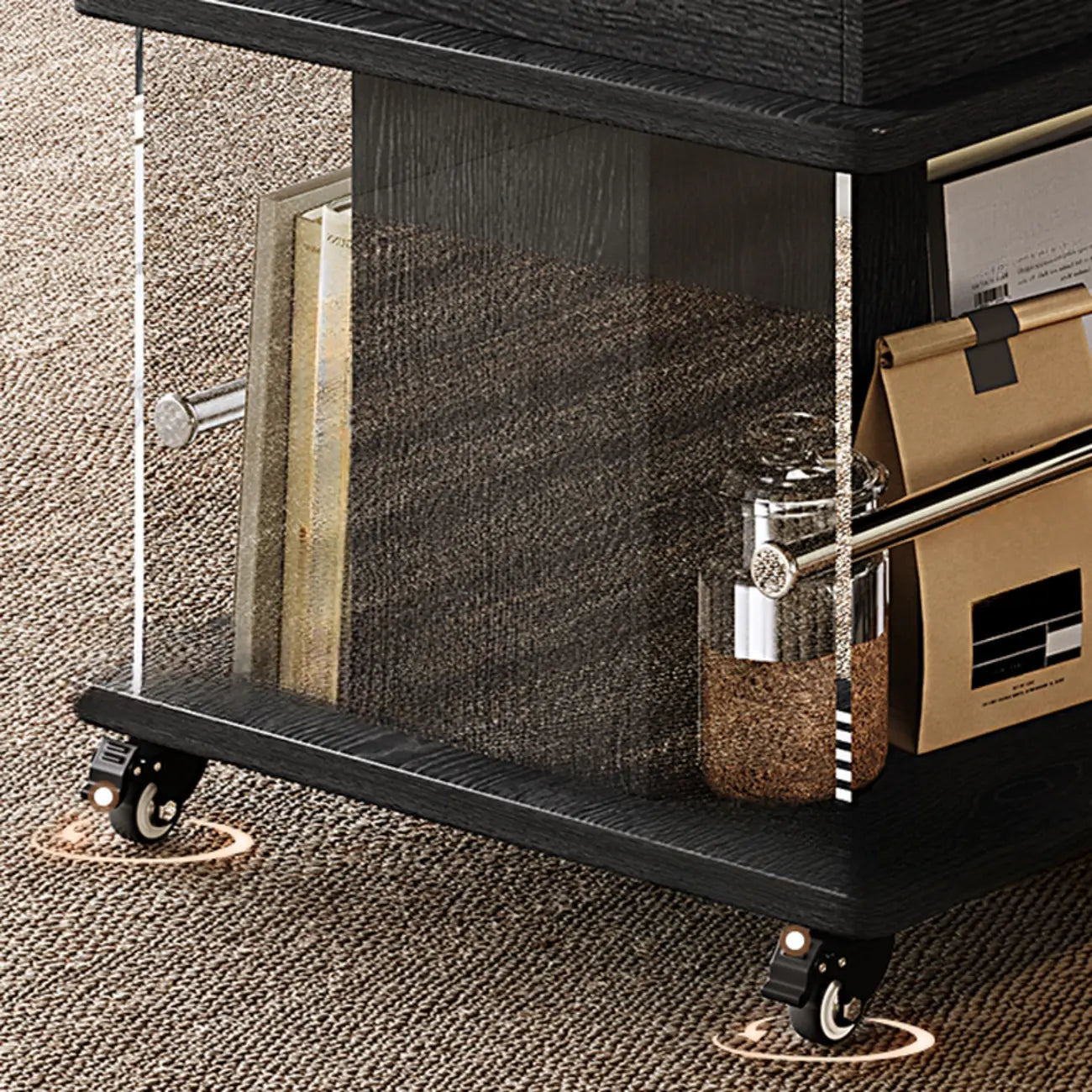 Black Lift Top Storage Rolling Coffee Table For Living Room