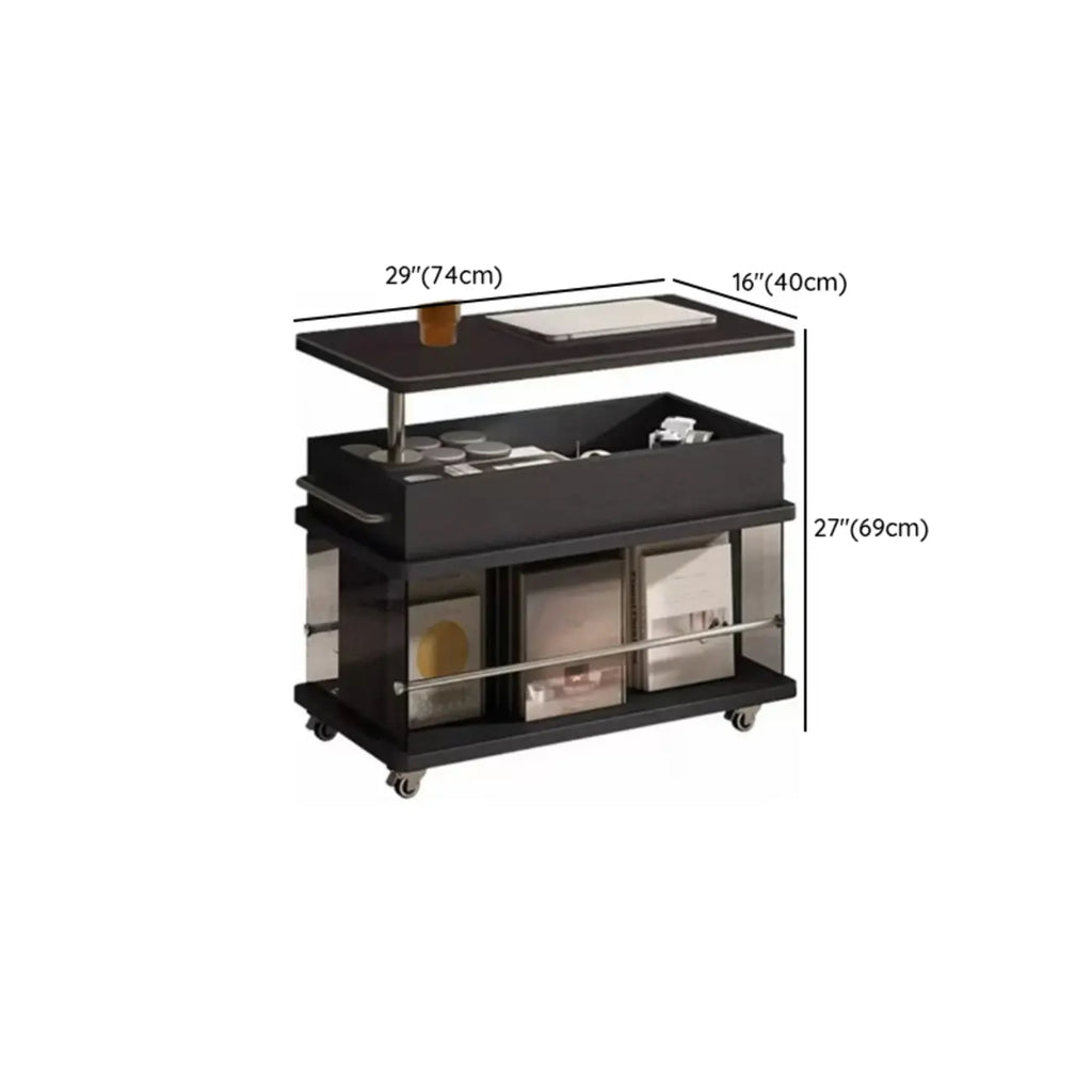 Black Lift Top Storage Rolling Coffee Table For Living Room