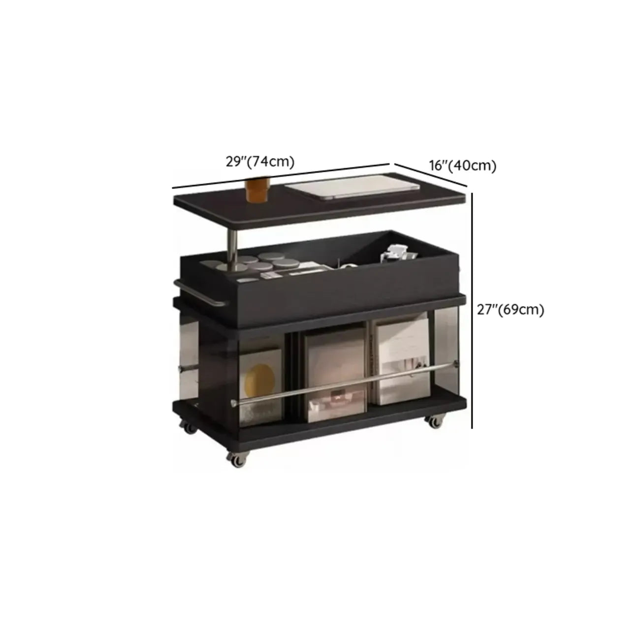 Black Lift Top Storage Rolling Coffee Table For Living Room