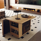 Modern Folding Table Top Wood Mobile Side Table with Wheels