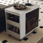 Modern Folding Table Top Wood Mobile Side Table with Wheels