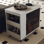 Modern Folding Table Top Wood Mobile Side Table with Wheels