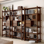 Black Walnut Open Back Wooden Vertical Display Bookshelf