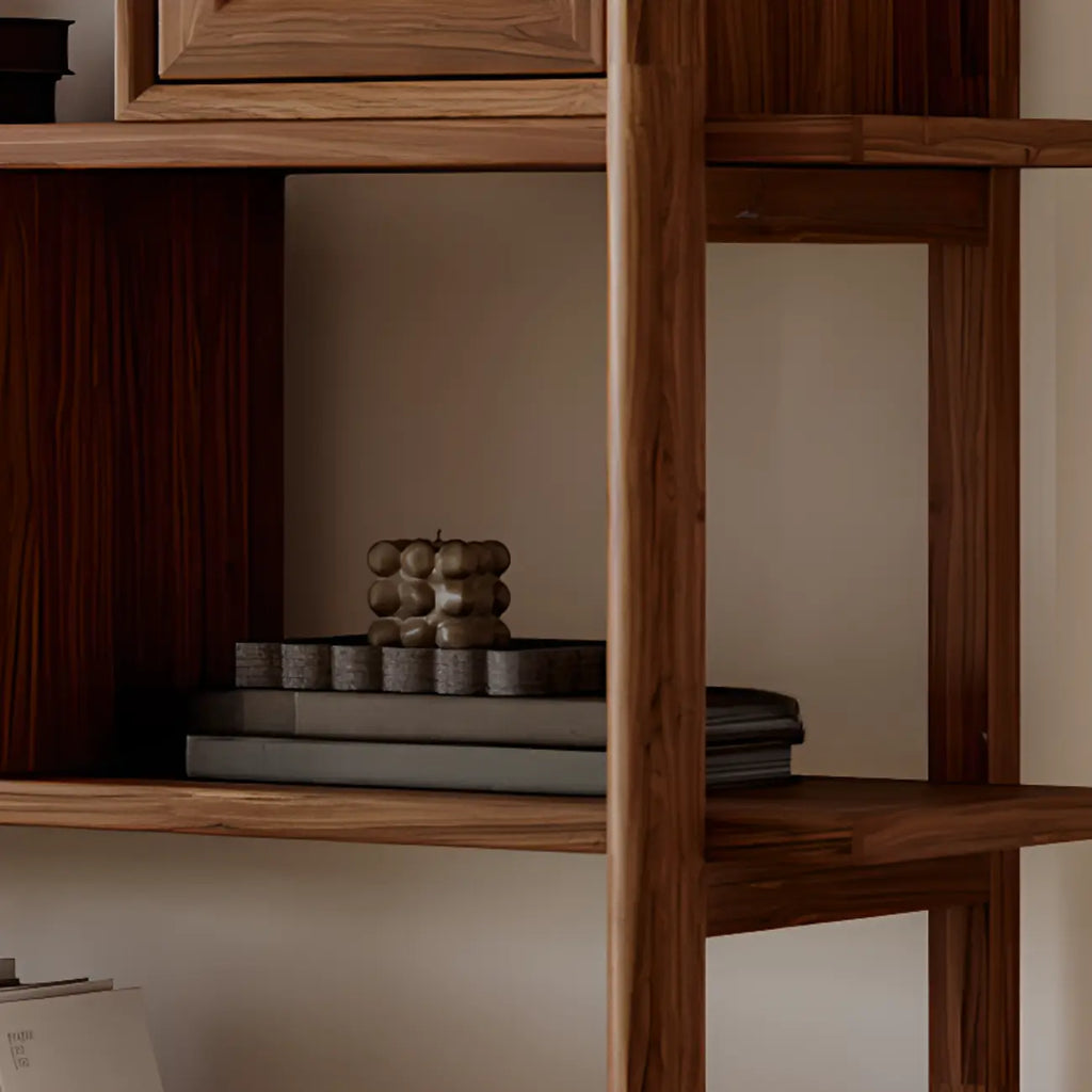 Black Walnut Open Back Wooden Vertical Display Bookshelf