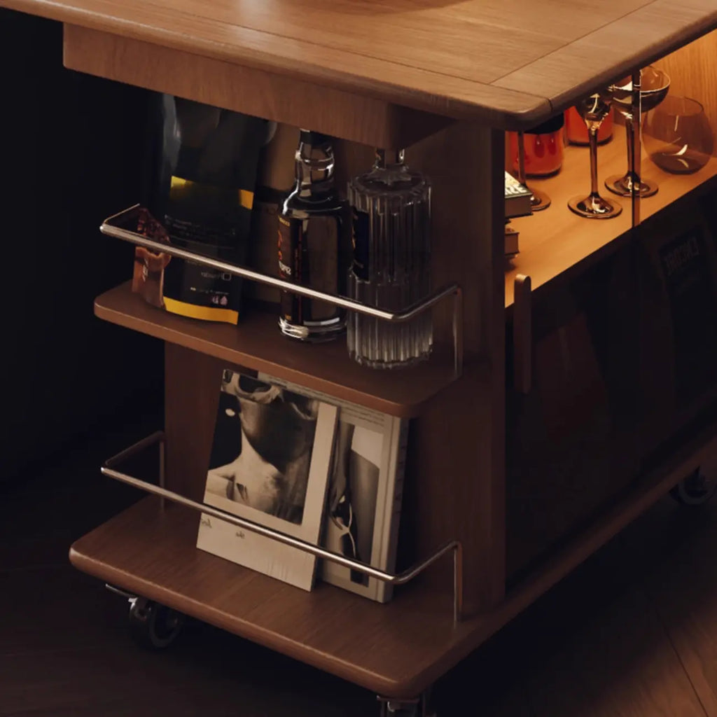 Natural Foldable Top Wood Storage Mobile Side Table