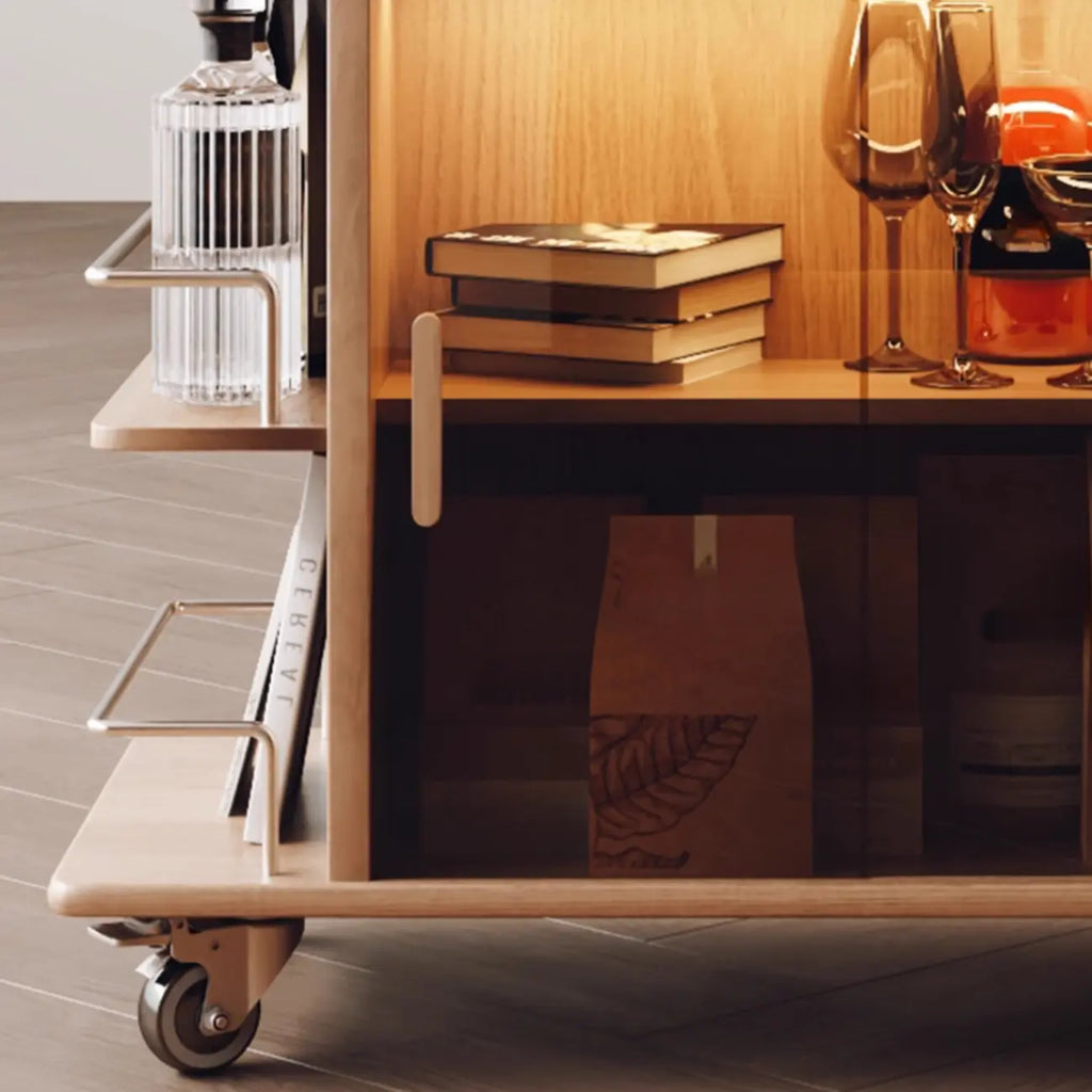 Natural Foldable Top Wood Storage Mobile Side Table