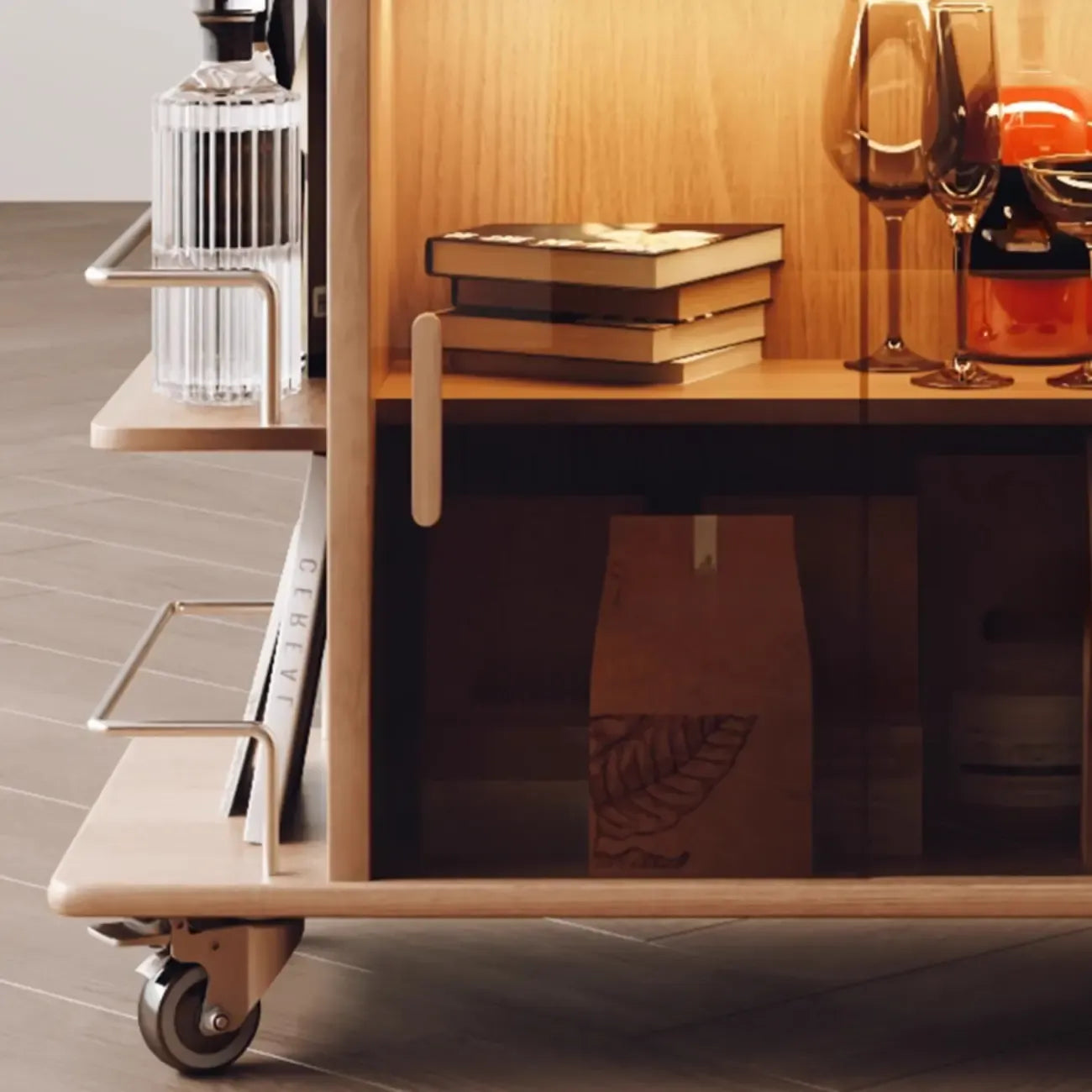 Natural Foldable Top Wood Storage Mobile Side Table