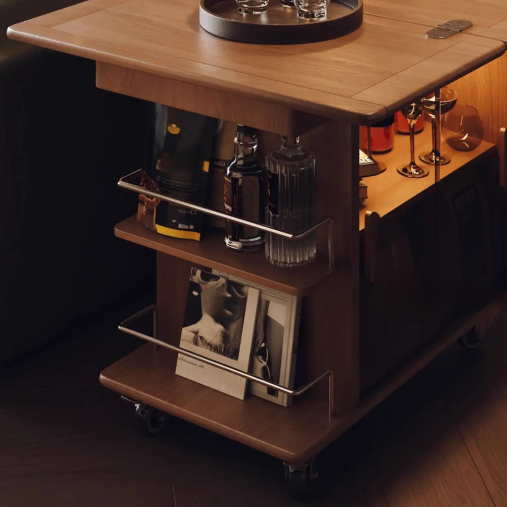 Natural Foldable Top Wood Storage Mobile Side Table