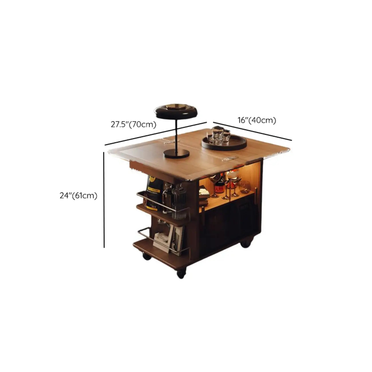 Natural Foldable Top Wood Storage Mobile Side Table