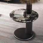 Modern Black Round C-shaped Side Table With Stone Top