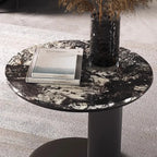 Modern Black Round C-shaped Side Table With Stone Top