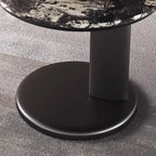 Modern Black Round C-shaped Side Table With Stone Top