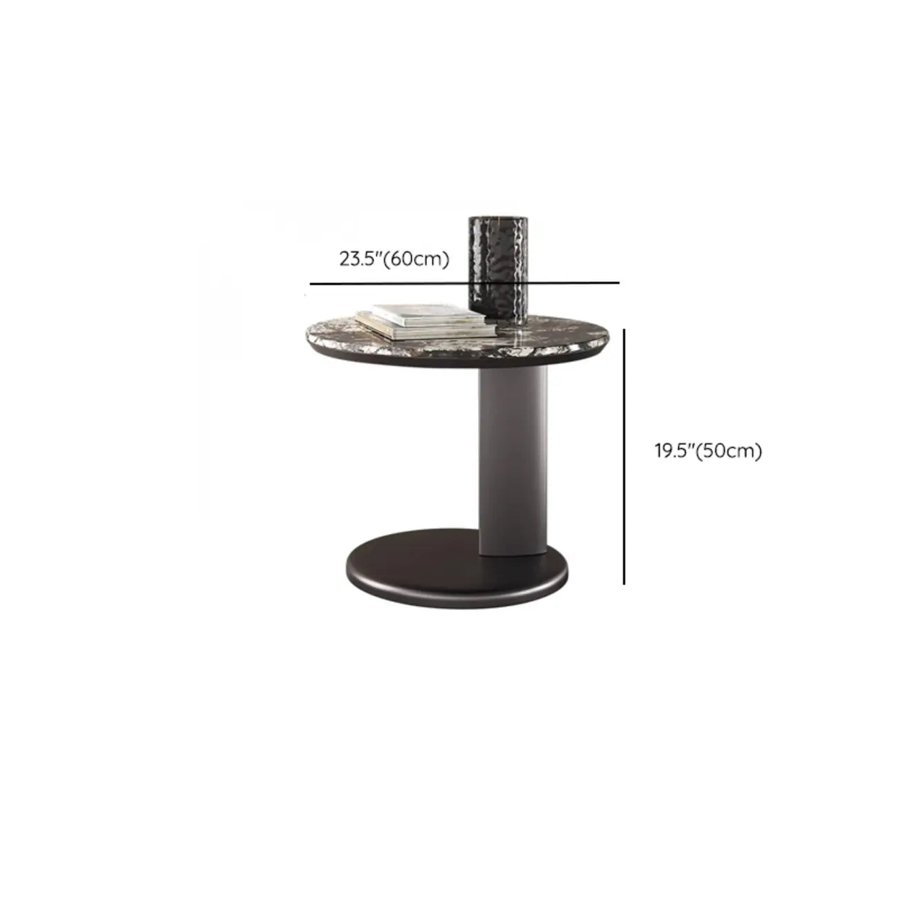 Modern Black Round C-shaped Side Table With Stone Top