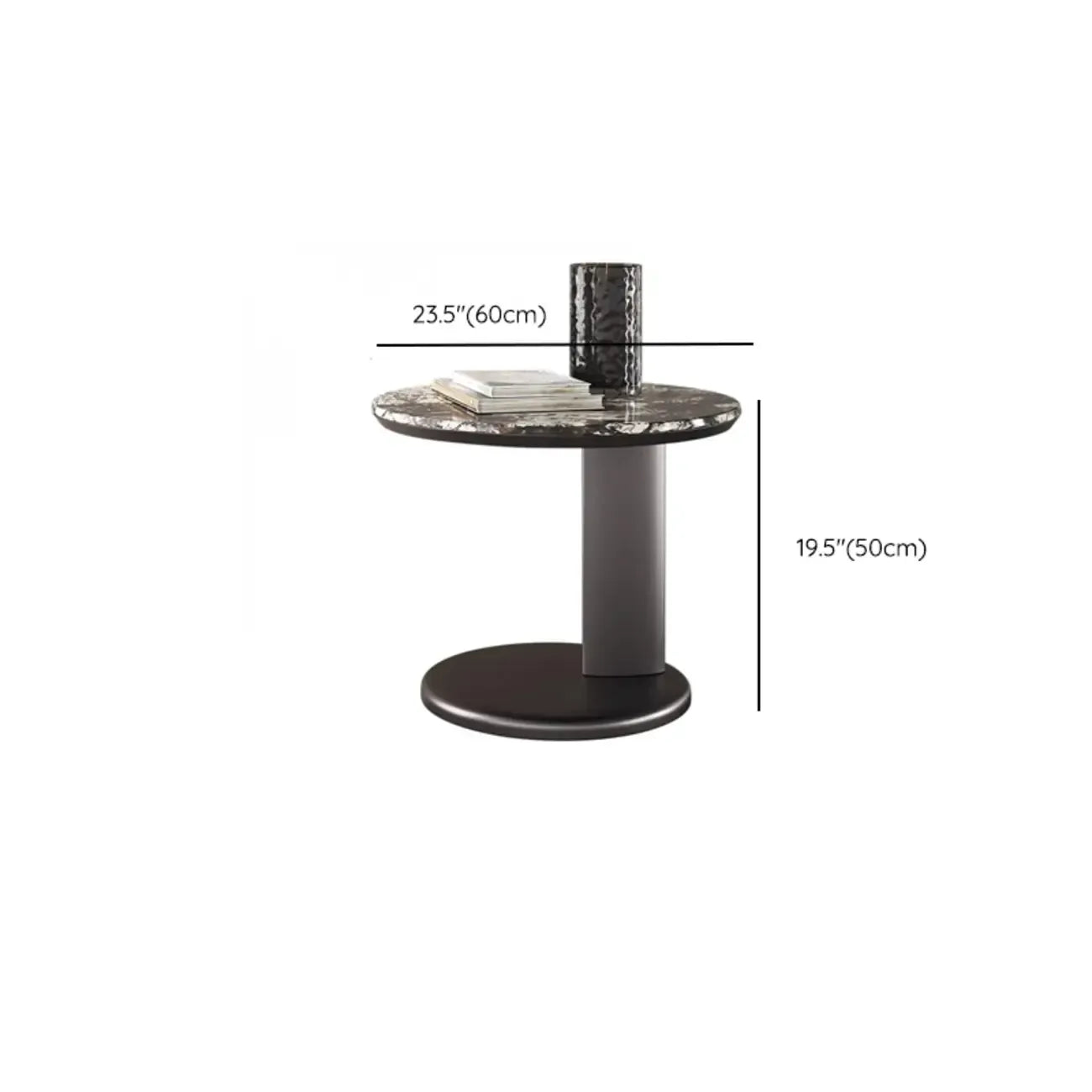 Modern Black Round C-shaped Side Table With Stone Top
