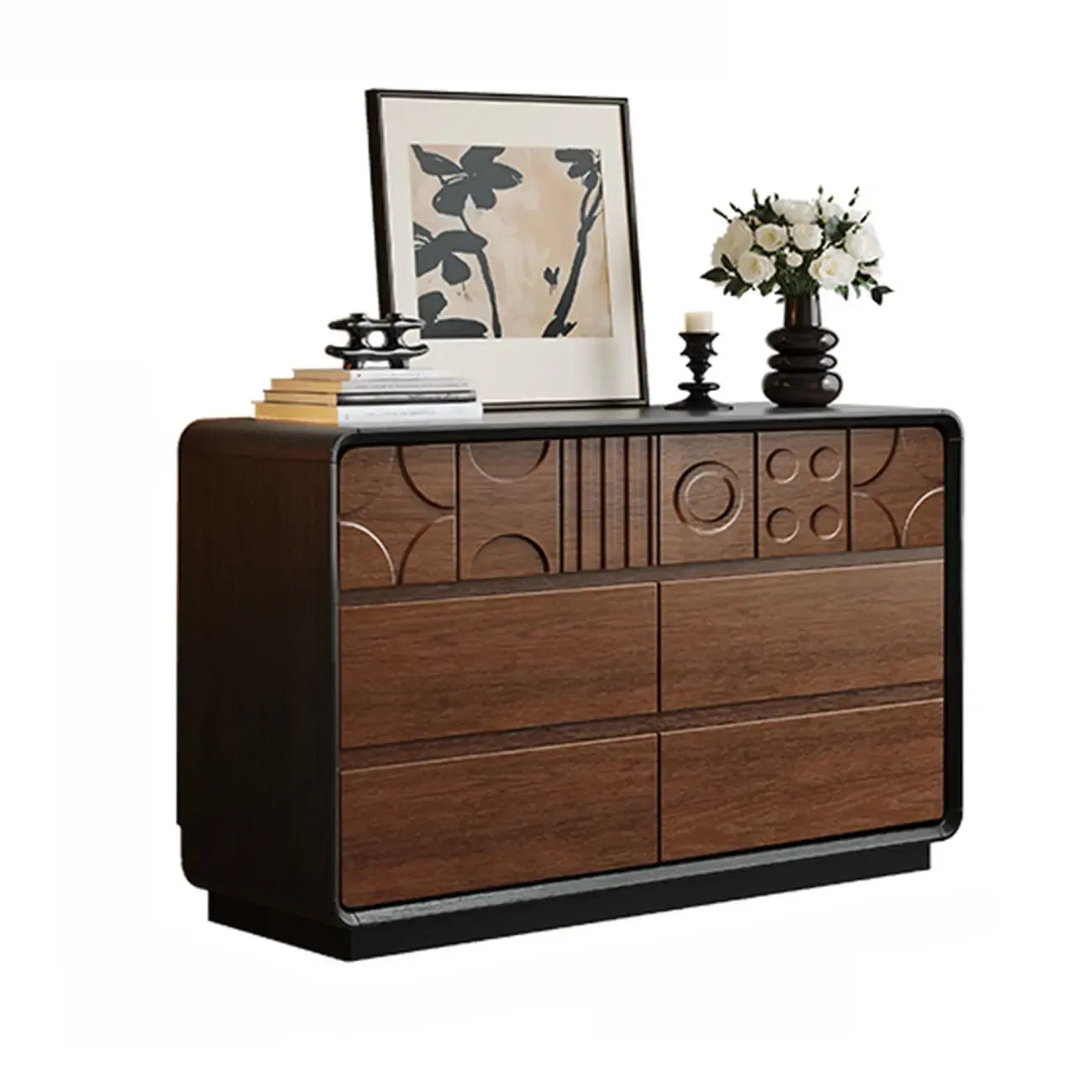 Art Deco Inspired Wood Dresser with Geometric Carvings