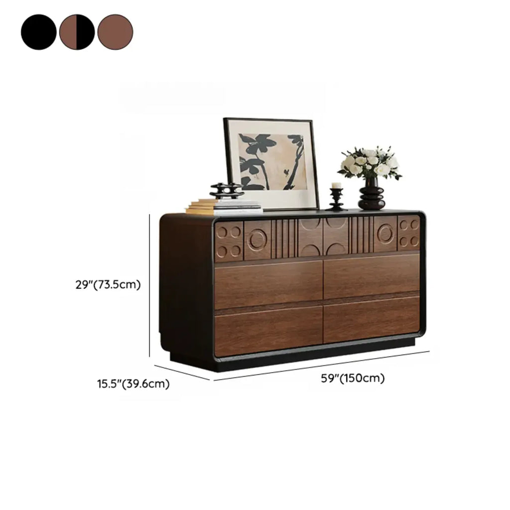 Art Deco Inspired Wood Dresser with Geometric Carvings