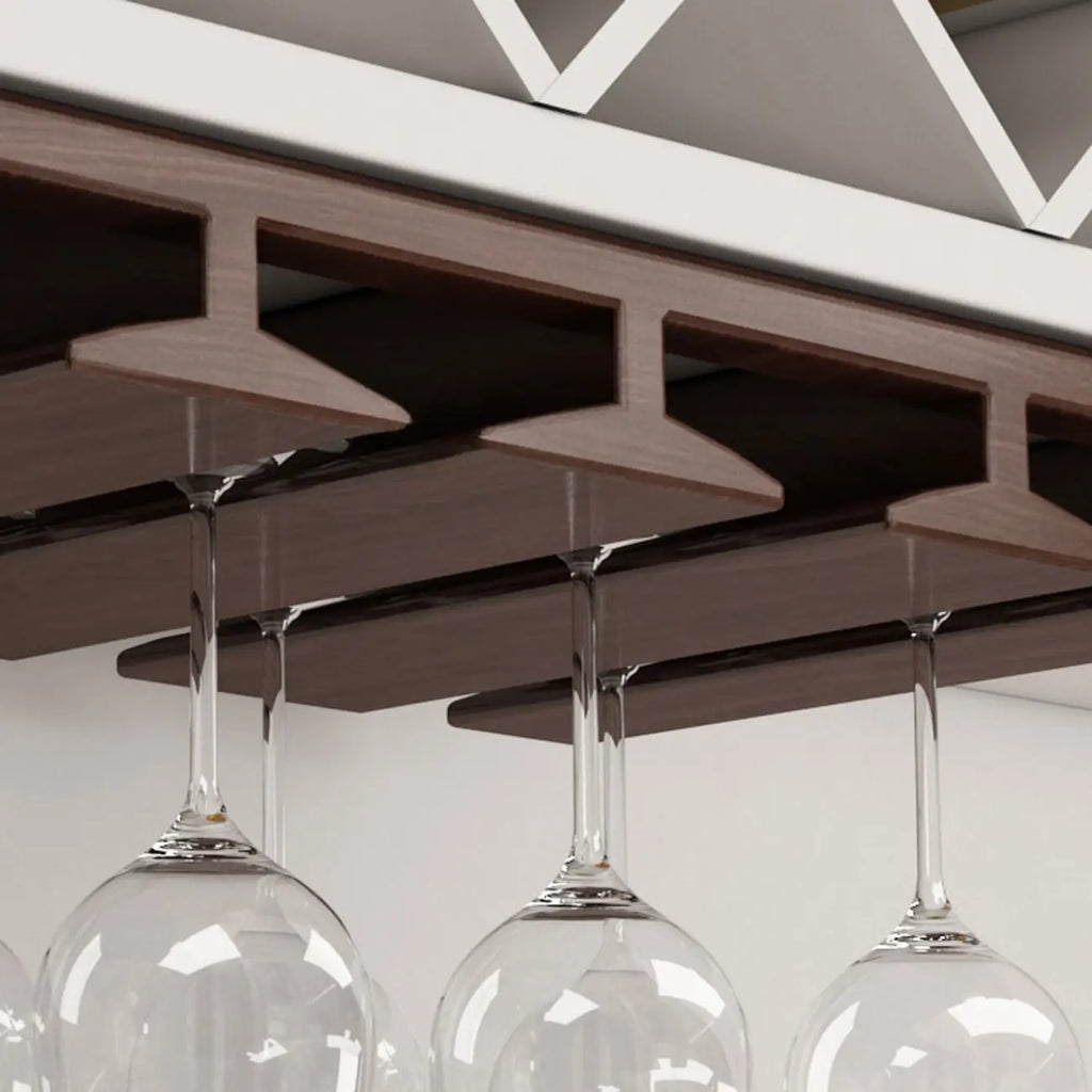 Contemporary Chestnut Wooden Hanging Wine Glass Rack