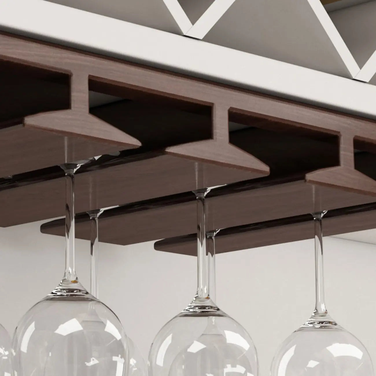 Contemporary Chestnut Wooden Hanging Wine Glass Rack