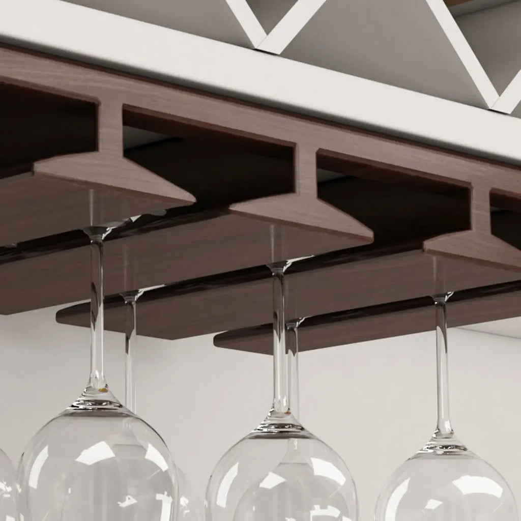 Contemporary Chestnut Wooden Hanging Wine Glass Rack