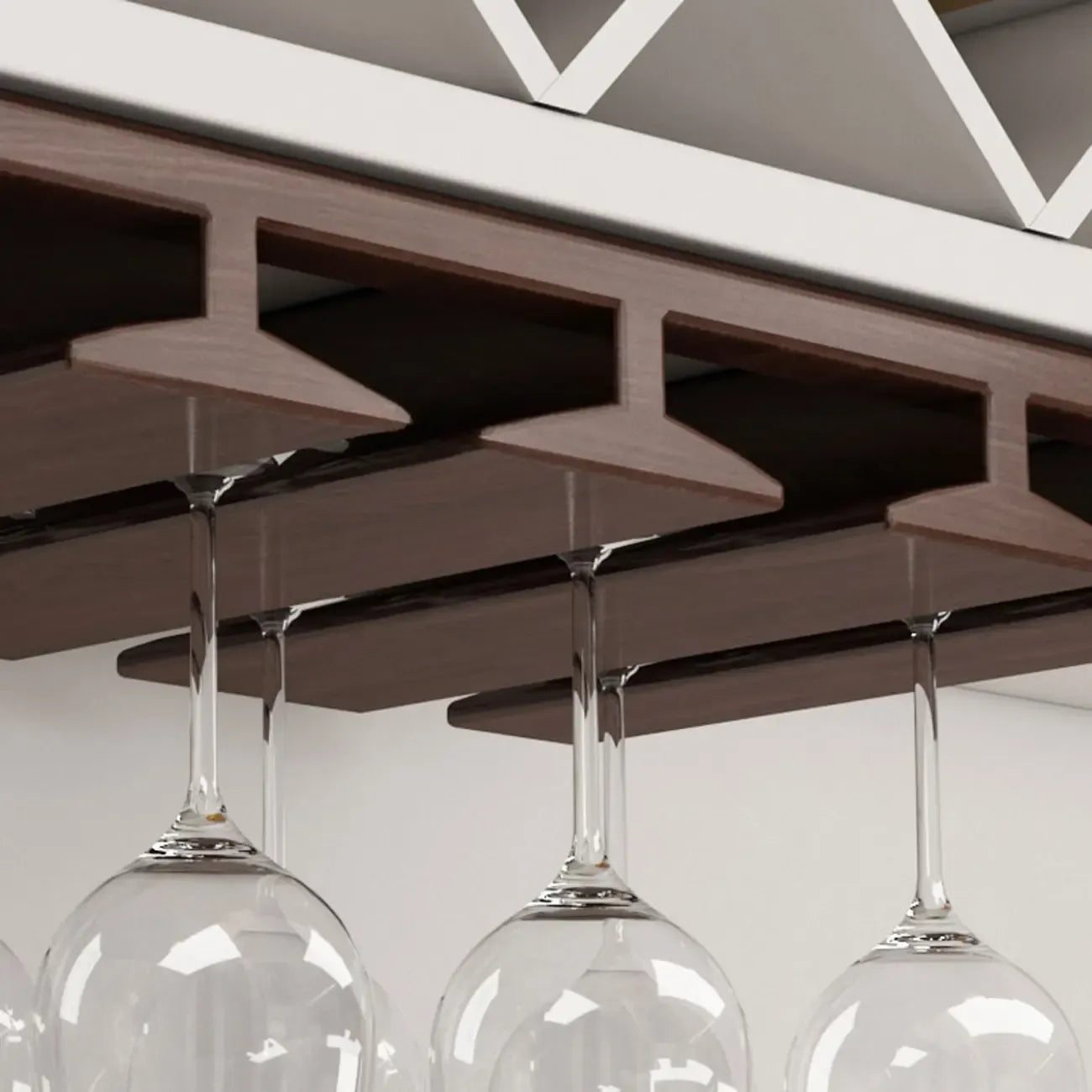Contemporary Chestnut Wooden Hanging Wine Glass Rack