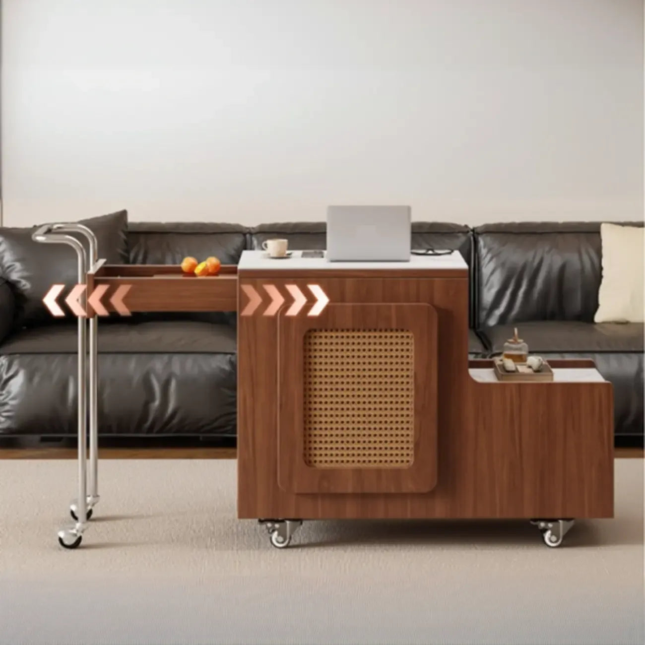 Multifunctional Sintered Stone Top Wheeled Cart Side Table